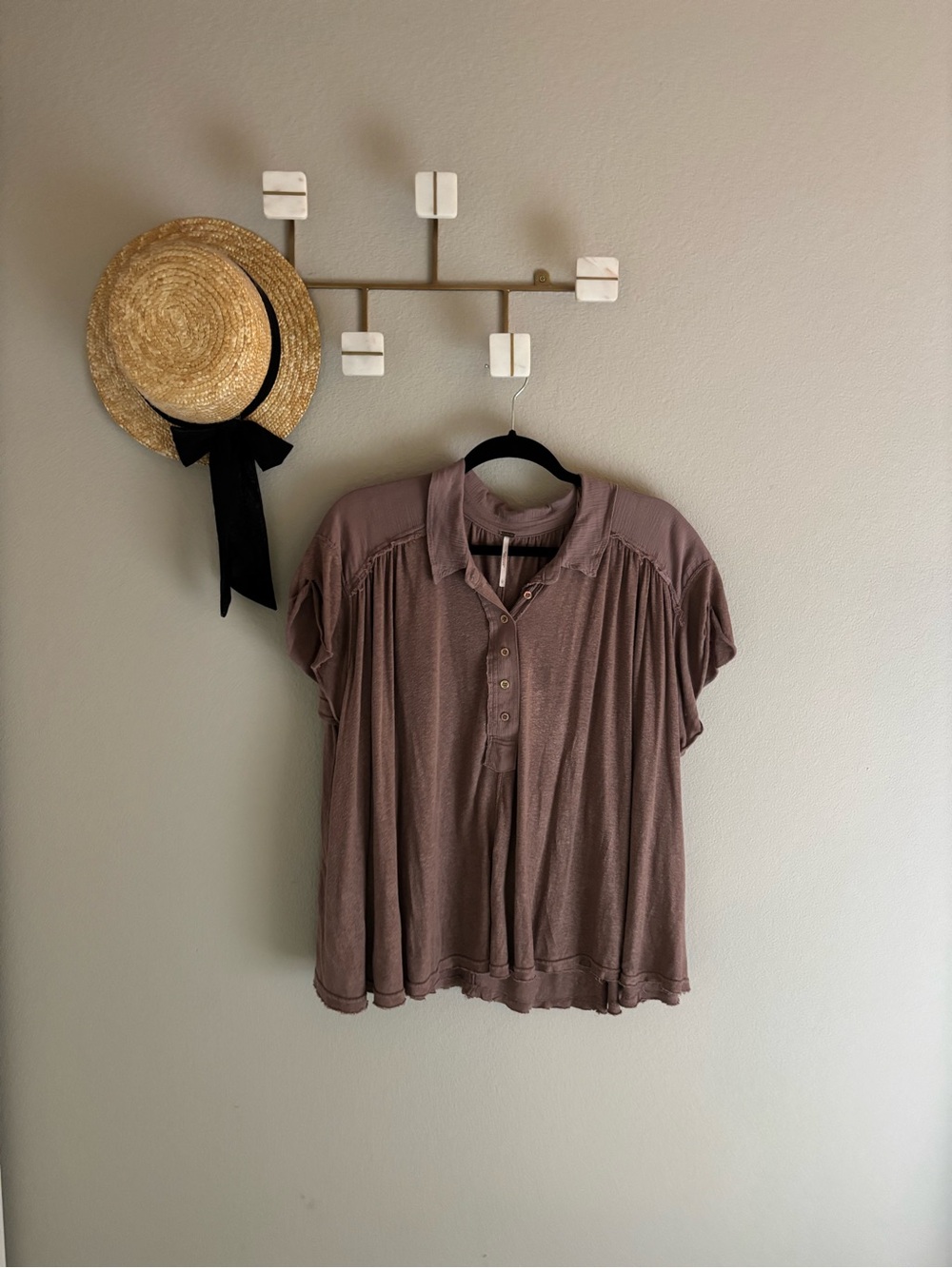 Free People Brown Polo Top Large